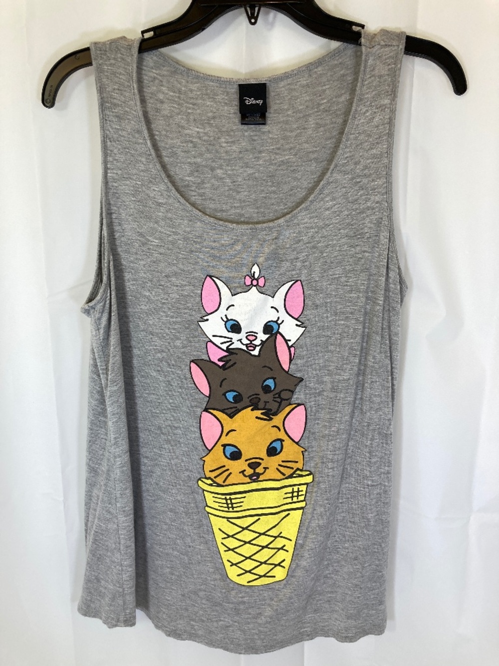 Disney Aristocats Womens Tank Top Sz M Gray Minor Graphic Cracking Small Mark